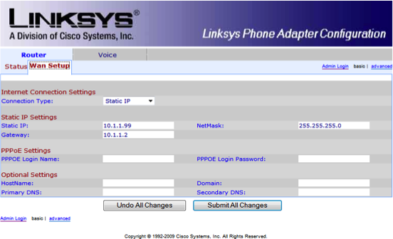 Assegnazione IP statico SPA 2102 SPA 2102 Linksys parametri rete