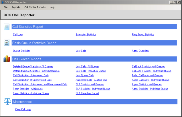 Pannello report Call Center