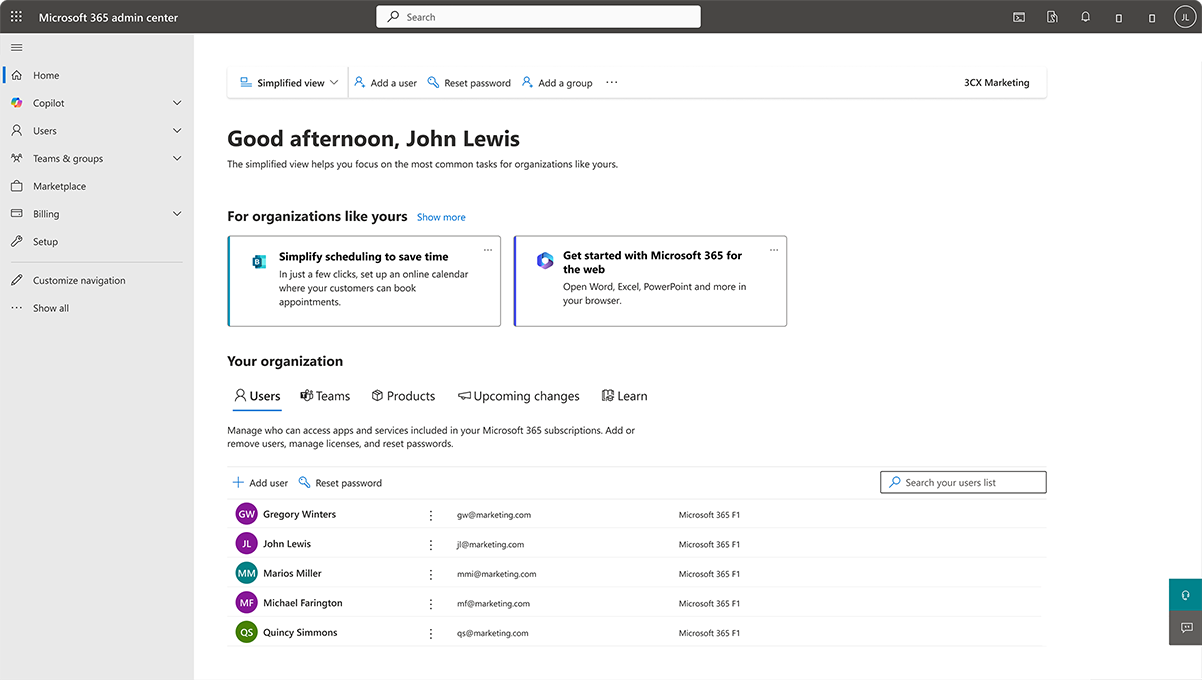 3CX Microsoft 365 integration admin center
