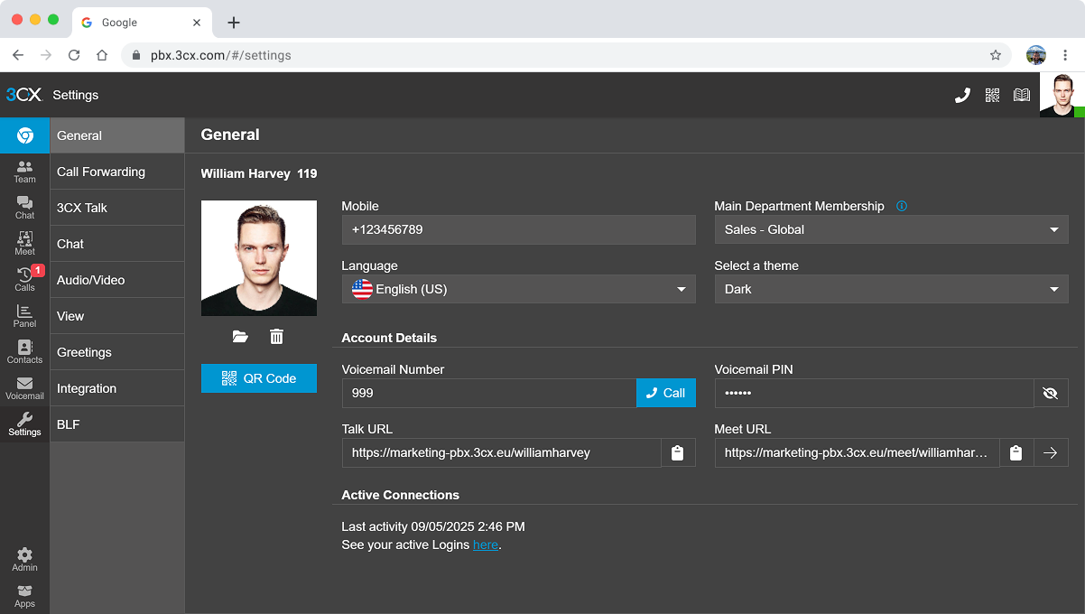 3CX pbx - user settings