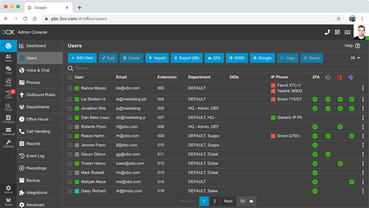 3CX smb - 3cx pbx - users