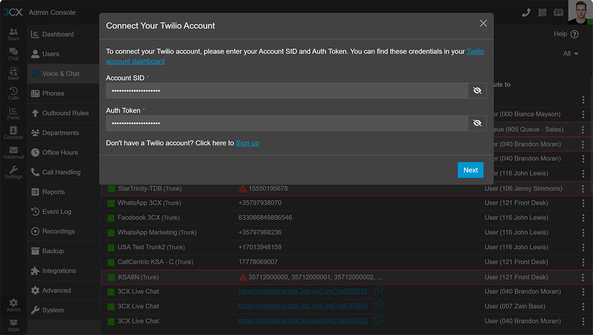 3CX trunk - twilio