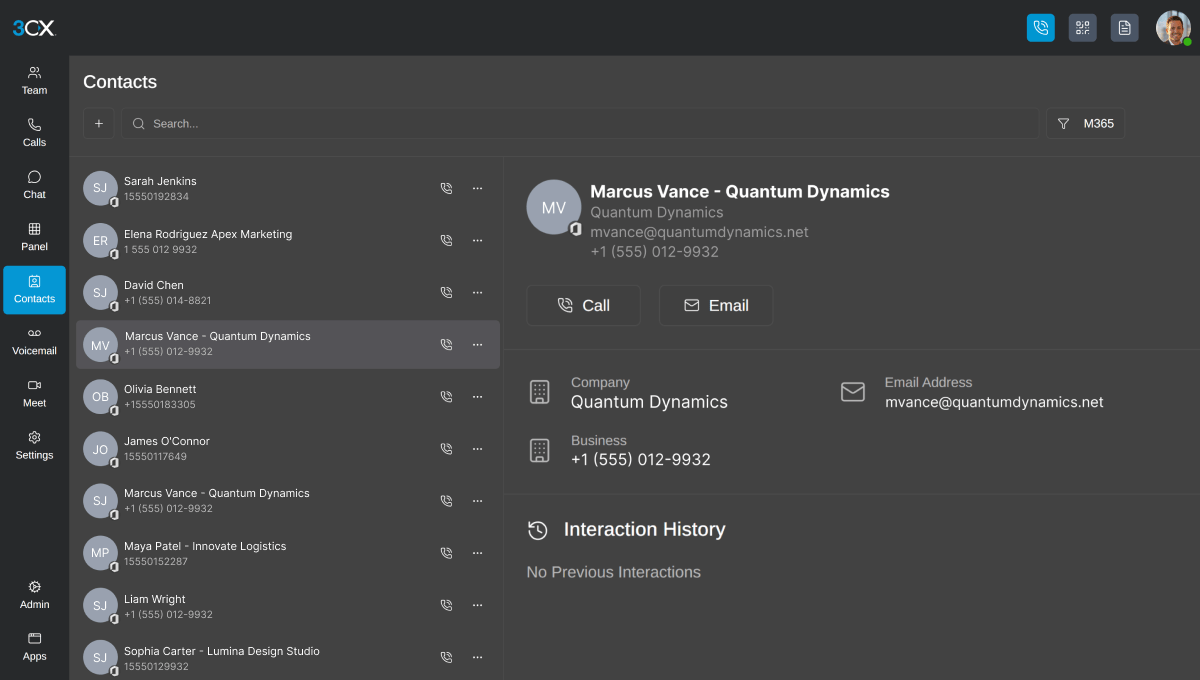 3CX Microsoft 365 integration contacts import in pbx