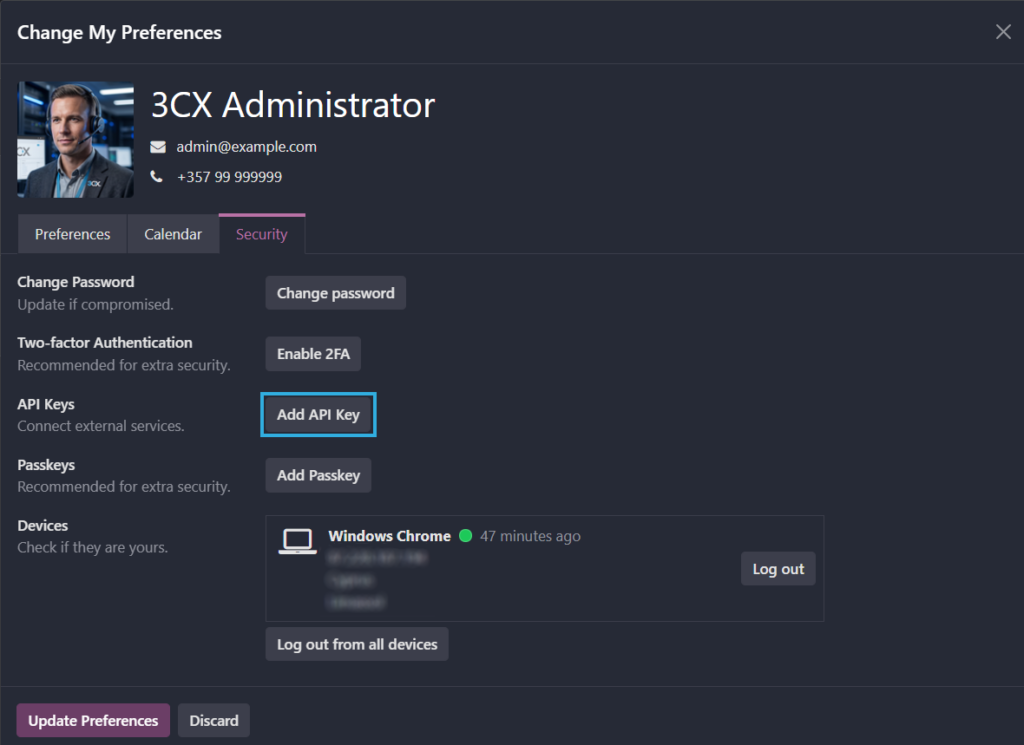 3cx Admin profile