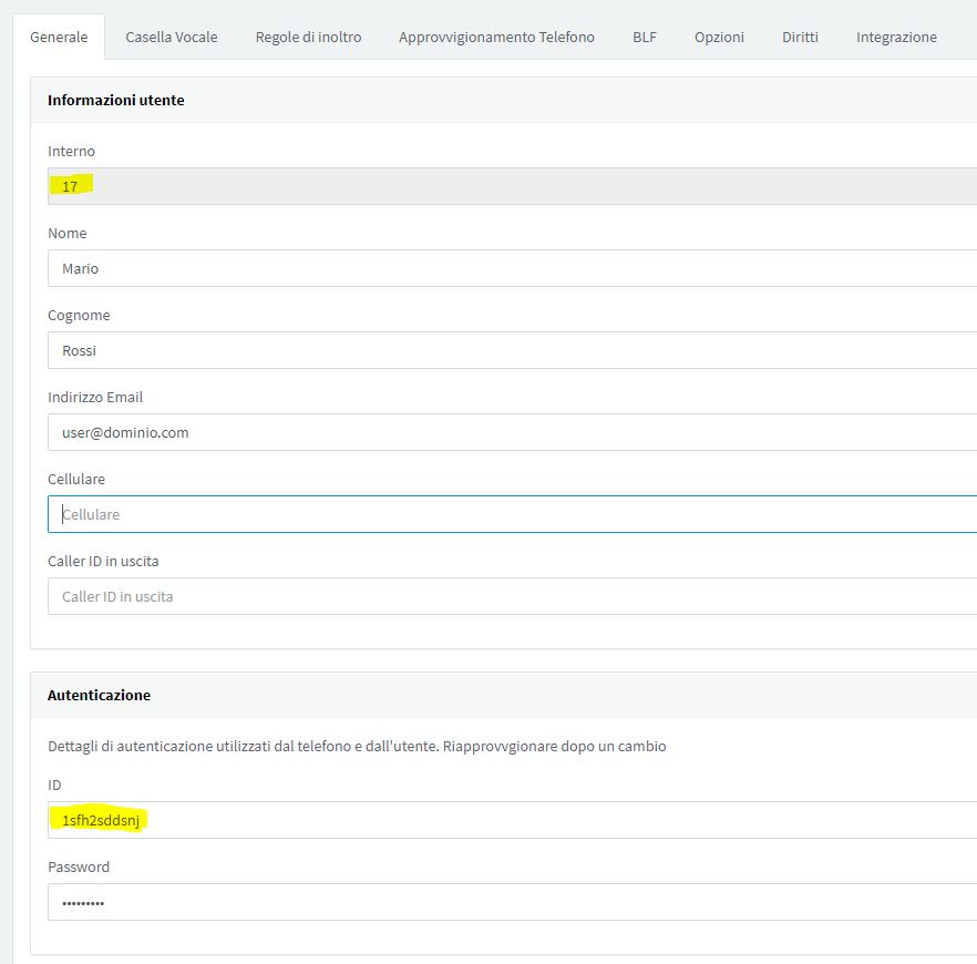 Configurazione di AuthID differente dall'Interno