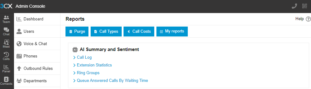 Report admin console