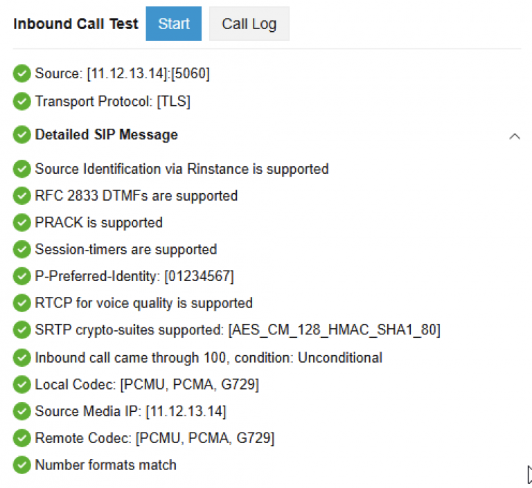 SIP Trunk checker – inbound call