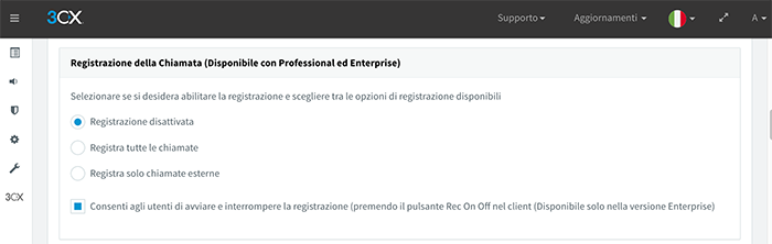 User recording settings v2 Le opzioni del call recording