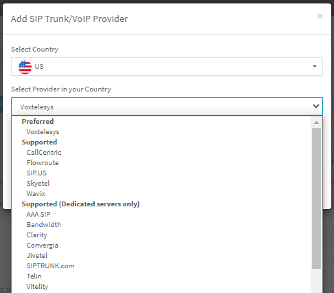 Aggiungi fornitore di trunk Aggiungi un nuovo provider di trunk