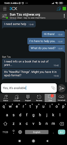 La chat arricchita dell'app 3CX per Android