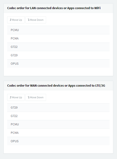 Opzioni codec dell'app 3CX con la nuova v18