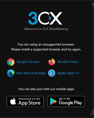 Assicuratevi che il vostro browser supporti WebRTC per partecipare a un WebMeeting 3CX