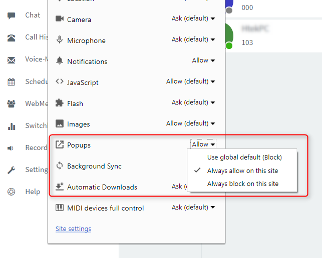 Blocco dei popup nel 3CX web client per organizzare audio e videoconferenze nel tuo calendario