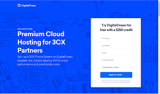 DigitalOcean sta offrendo un credito di 250$ ai clienti 3CX