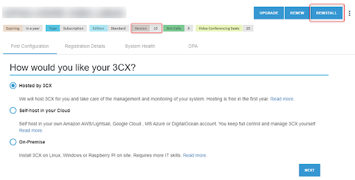 Ospitato da 3CX Sfrutta l'Ospitato da 3CX come metodo di aggiornamento alla V18