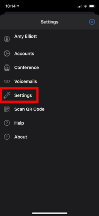 Menu impostazioni dell'app iOS