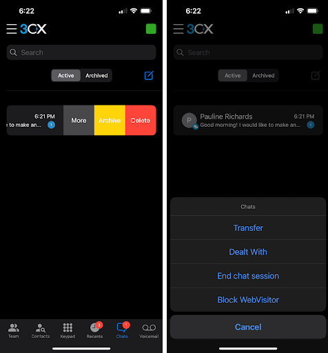 App iOS 3CX – gestione live chat Gestisci le live chat in movimento con l'app iOS 3CX