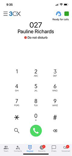 Lo stato nel dialer dell'app iOS