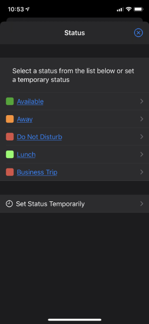 Selettore dello stato nell'app iOS