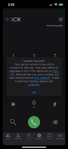 Le INstanze V6 non sono più supportate dall' app iOS