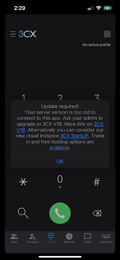 App iOS V18 Le INstanze V6 non sono più supportate dall' app iOS