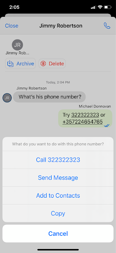I numeri nei messaggi di chat ora appaiono come link cliccabili