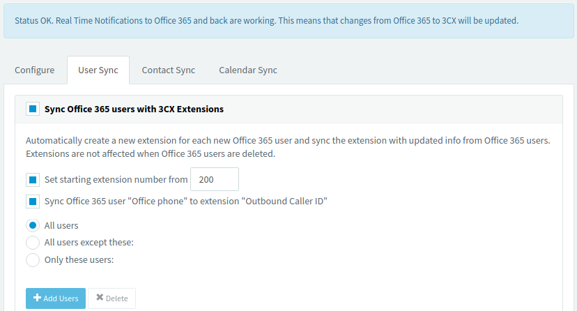 Sincronizzazione di Office 365 con 3CX