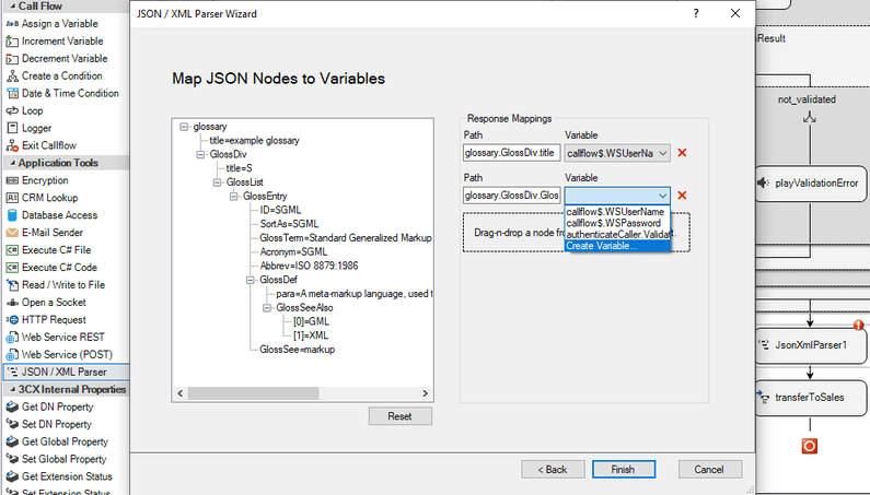 Mappatura variabili JSON/XML Parser