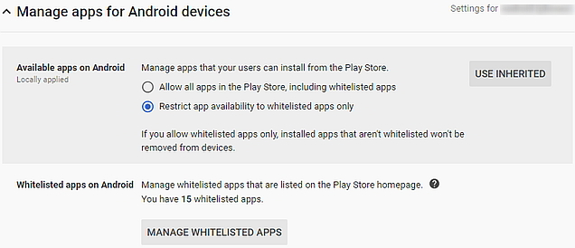 Limitare la disponibilità dell'app alle app autorizzate tramite G Suite