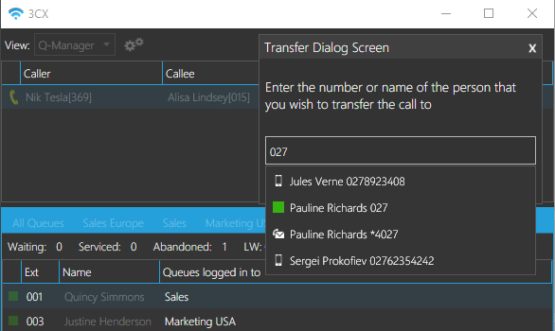Inviare la chiamata alla segreteria telefonica dalla schermata nella nuova app 3CX Windows
