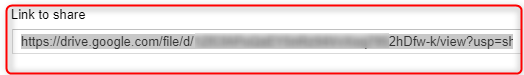 Copia l'URL di Google Drive per condividere il backup del tuo PBX