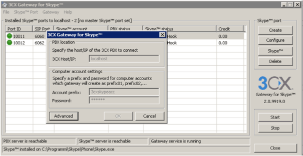 Impostazioni gateway per Skype