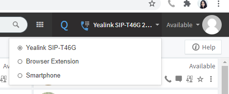 Device selector del Web Client 3CX