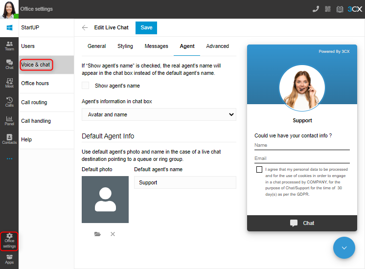 Personalizza la tua live chat dal tuo web client